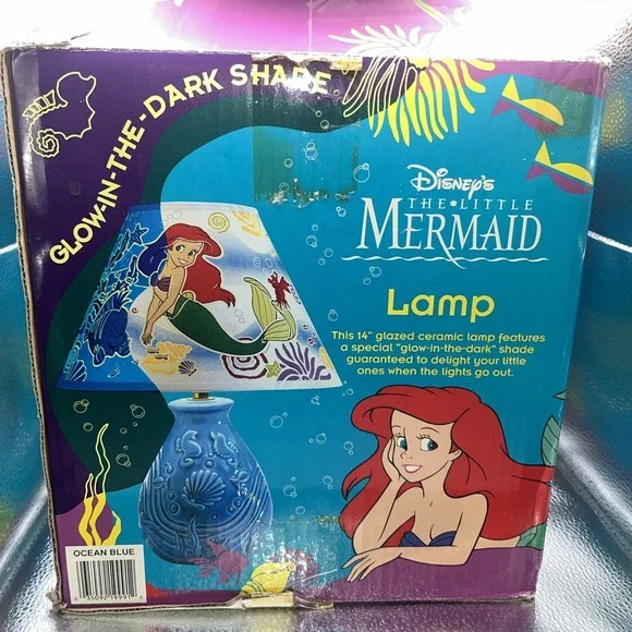 Little Mermaid Lamp With Glow in the Dark Shade, Violet Base - Rare Vintage - Picture 2 of 16